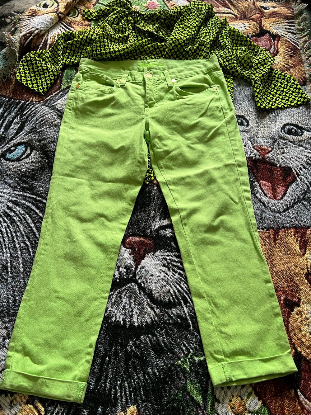Women’s Bright Lime Green Cropped Jeans Vintage